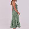Women's Smocked Maxi Dress Summer Casual Boho Sleeveless Strap Ruffle Backless Swing Flowy Beach Long Sundress