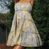 Womens 2025 Summer Floral Mini Dress Boho Flowy Skater Dresses Short Sleeveless Ruffle Spaghetti Strap Dress