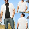 Mens Wool Blended Button Down Shirt Short Sleeve Knit 2025 Summer Fashion Dress Shirts Casual Business Golf