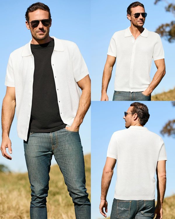 Mens Wool Blended Button Down Shirt Short Sleeve Knit 2025 Summer Fashion Dress Shirts Casual Business Golf