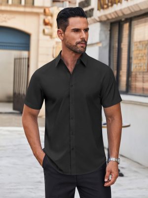 Mens Short Sleeve Dress Shirts Wrinkle Free Casual Button Down Shirts Summer Untucked Dress Shirt