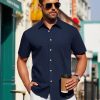 Mens Short Sleeve Button Down Shirt Stretch Business Casual Dress Shirts Solid Summer Wedding Prom Tops