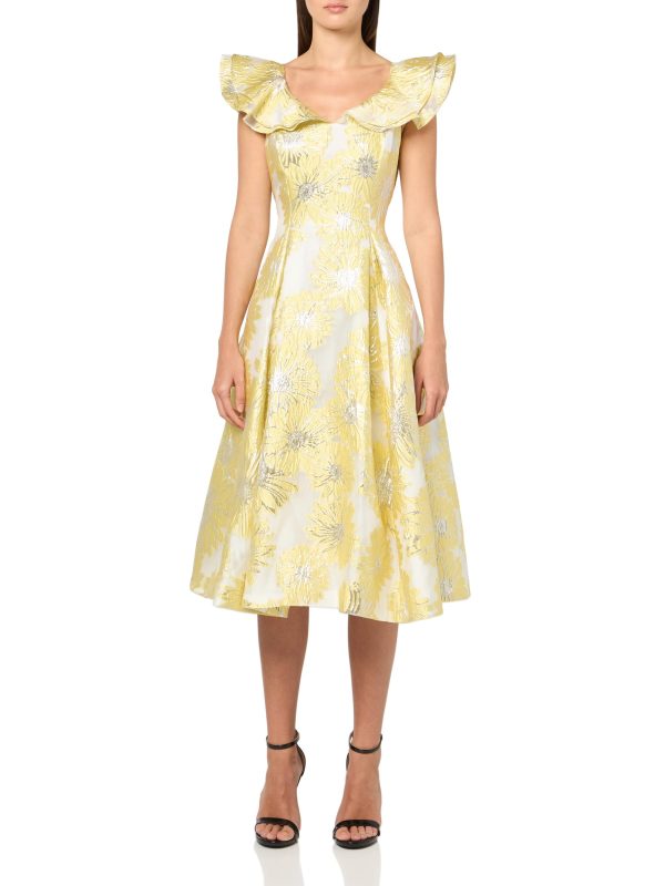 Women's Sheer Floral Ruffle Midi Dress