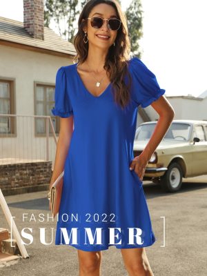 Women's Casual Dresses Short Sleeve V-Neck Dress with Pockets