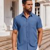 Men's Short Sleeve Button Down Shirt Casual Untucked Dress Shirt Stretch Denim Shirt