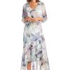 Elegant High Low Ruffle Floral Print Chiffon Dress W/ 3/4 Sleeve Sheer Coordinating Bolero