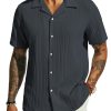 Men's Casual Button Down Shirts - Short Sleeve Summer Textured Beach Wrinkle-Free Shirts