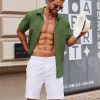 Men's Button Down Short Sleeve Shirt Casual Cotton Summer Beach Linen Wedding Shirts with Pocket