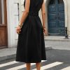 Women's Collared Shirt Dress V Neck Sleeveless Button Down Linen Midi Dresses with Belt