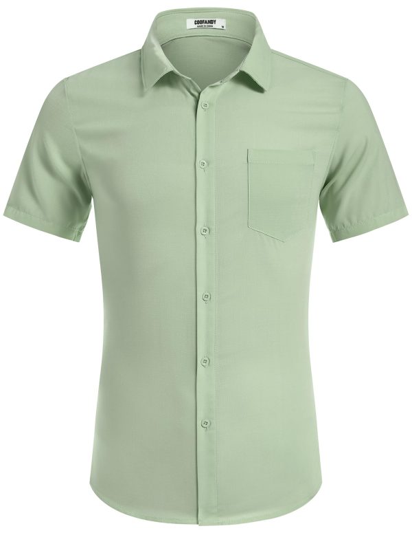 Mens Casual Short Sleeve Shirts Button Down Textured Shirts Summer Beach Shirt with Pocket