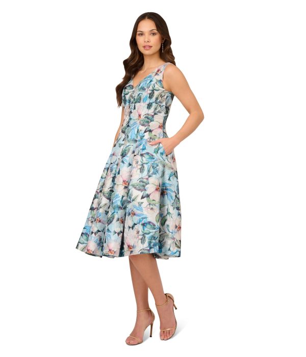 Women's Floral Jacquard Midi Dress