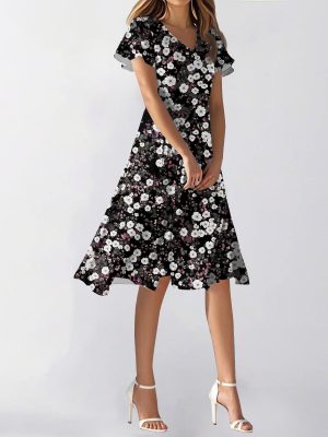 Sexy Dresses for Women Date Night V Neck Boho Knee Length Summer 2025 Tie Dye Floral Short Sleeve Short Skirt