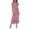 Women's Ruffle Sleeved Midi Printed High Low Dress