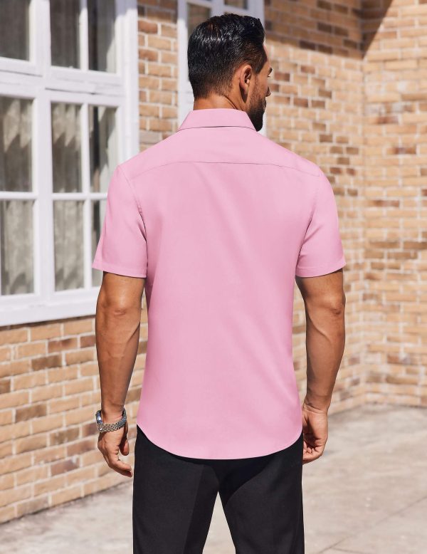 Mens Short Sleeve Button Down Shirts Lightweight Stain Shield Business Casual Dress Shirt Wrinkle Free