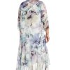Elegant High Low Ruffle Floral Print Chiffon Dress W/ 3/4 Sleeve Sheer Coordinating Bolero