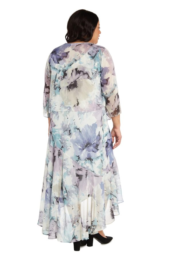 Elegant High Low Ruffle Floral Print Chiffon Dress W/ 3/4 Sleeve Sheer Coordinating Bolero
