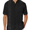 Mens Cuban Guayabera Shirt Short Sleeve Linen Button Down Shirts Casual Summer Beach Tops