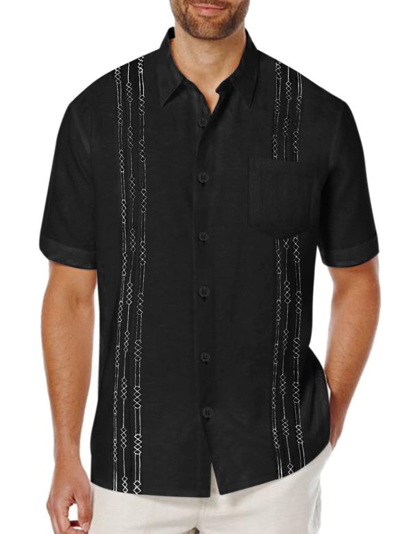 Mens Cuban Guayabera Shirt Short Sleeve Linen Button Down Shirts Casual Summer Beach Tops