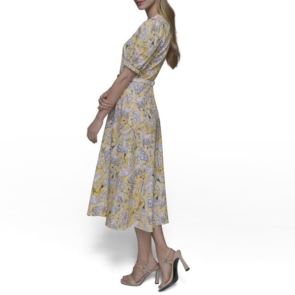 Women's V Neck Puff Sleeve Midi Dress