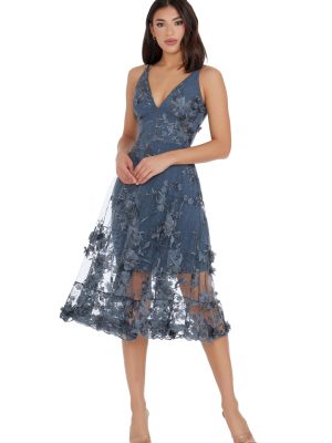 Women's Audrey Spaghetti Strap Midi A-line 3D Floral Dress