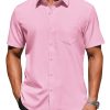 Mens Short Sleeve Button Down Shirts Lightweight Stain Shield Business Casual Dress Shirt Wrinkle Free