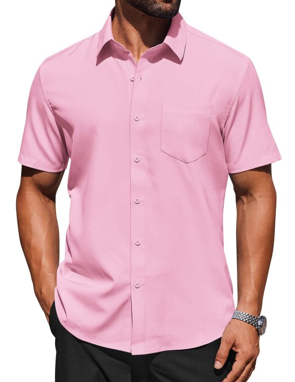 Mens Short Sleeve Button Down Shirts Lightweight Stain Shield Business Casual Dress Shirt Wrinkle Free