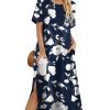 Women Floral Summer Dress Casual Beach Dress Printed T Shirt Dress Split Long Dress Travel 2025 Vacation Dress