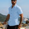 Men's Muscle Dress Shirts Short Sleeve Stretch Casual Button Down Shirts Wrinkle Free Slim Fit Dress Shirt for Men