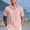 Men's Casual Short Sleeve Button Down Summer Beach Shirt Lightweight Textured Wrinkle Free Untucked Shirts