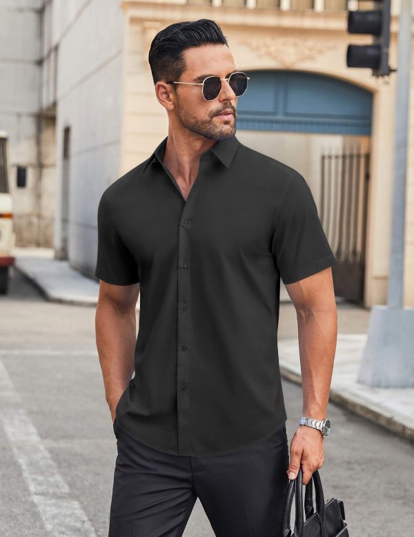 Mens Short Sleeve Dress Shirts Wrinkle Free Casual Button Down Shirts Summer Untucked Dress Shirt