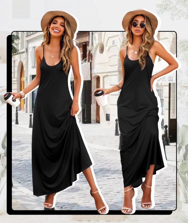Womens 2025 Casual Sleeveless Sundress Plus Size Loose Plain Long Summer Beach Maxi Dress with Pockets S-5X