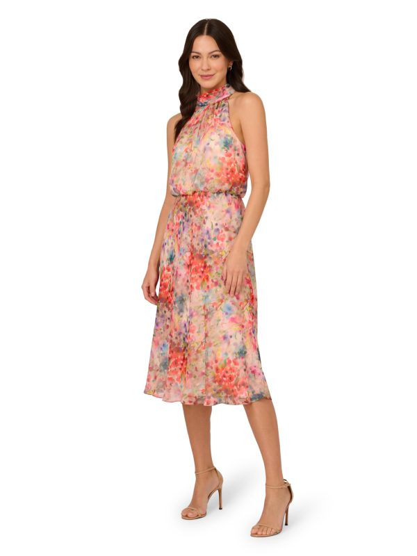 Women's Halter Tie Blouson Midi Dress