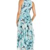 Long Printed Chiffon Halter Dress W/Hankie Hemline