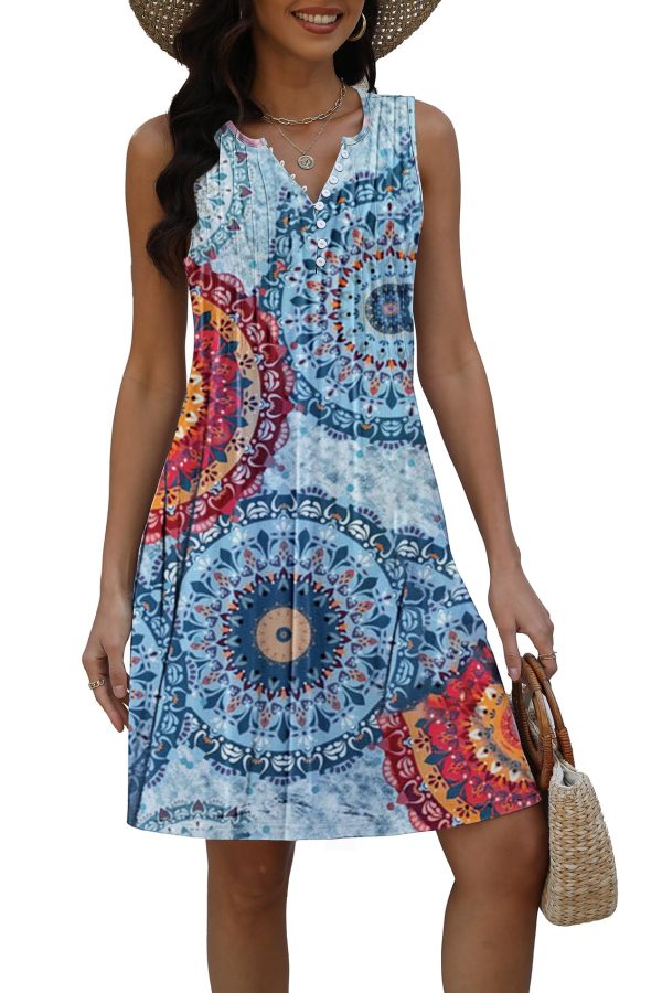 Beach Dresses for Women 2025 Vacation Swim Cover up V-Neck Summer Dress Button Down Sleeveless Boho Floral Sundress
