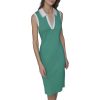 Women's Collared Sleeveless V Neck Sweater Dress