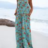 Women's Summer Casual Overalls Loose Wide Leg Jumpsuits Boho Floral Printed Baggy Rompers with Pockets PZH