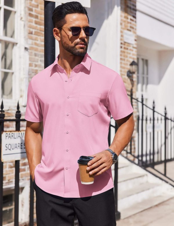 Mens Short Sleeve Button Down Shirts Lightweight Stain Shield Business Casual Dress Shirt Wrinkle Free