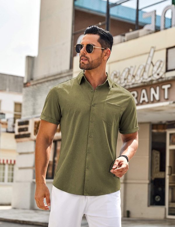 Men's Casual Button Down Shirts Short Sleeve Beach Summer Shirt Vacation Wedding Shirts with Pocket