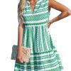 Women's Ruffle Beach Mini Dress Split V Neck A Line Sleeveless Geometric Stripe Tropical Leaf Pattern Summer Dresses