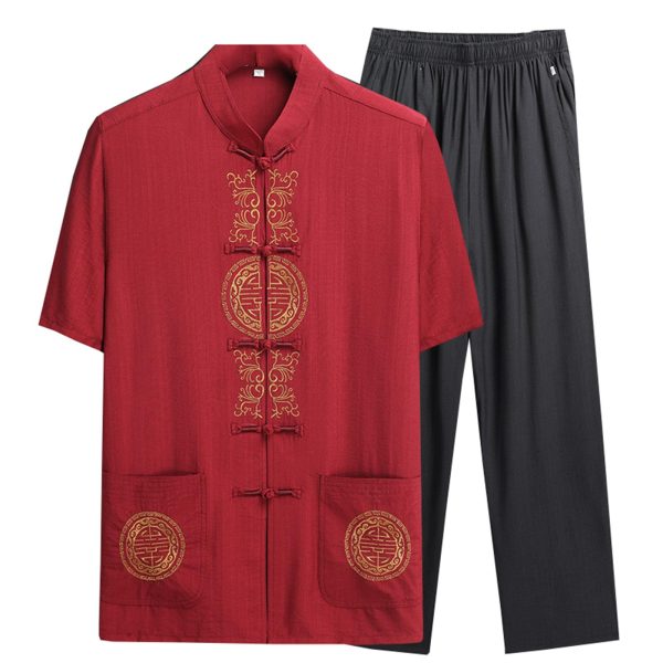 Cotton and linen clothes, Tang suit, Chinese summer dress, men's national style short-sleeved