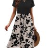 Womens Midi Dress Summer Short Sleeve Dress with Pockets 2025 Casual Floral T-Shirt Dress Flowy Beach Sundress