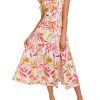 Women Summer Floral Dress Flutter Short Sleeve Casual Split Flowy Vacation Beach Midi Long Dresses
