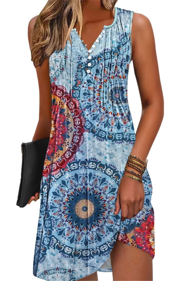 Beach Dresses for Women 2025 Vacation Swim Cover up V-Neck Summer Dress Button Down Sleeveless Boho Floral Sundress