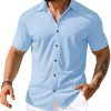 Men's Muscle Dress Shirts Short Sleeve Stretch Casual Button Down Shirts Wrinkle Free Slim Fit Dress Shirt for Men