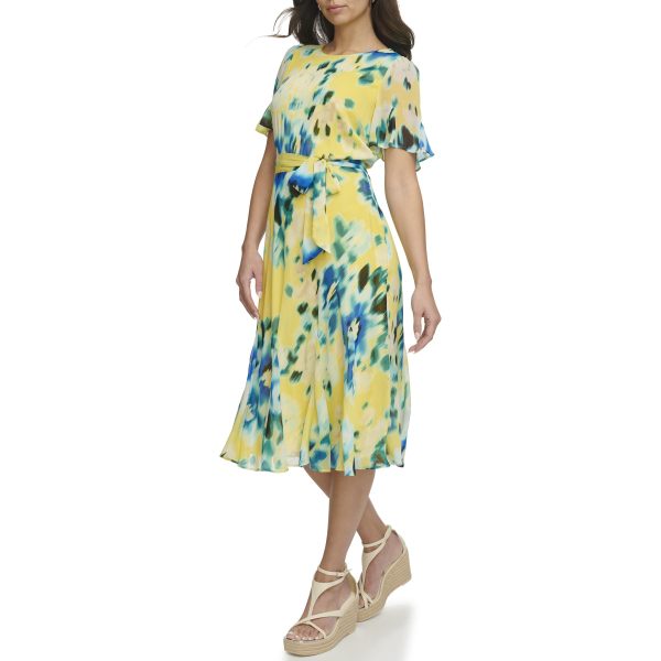 Women's Flutter Sleeve V-Neck Dress