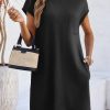Womens Summer T Shirt Dress Casual Short Sleeve Crewneck Loose Flowy Mini Dresses with Pockets