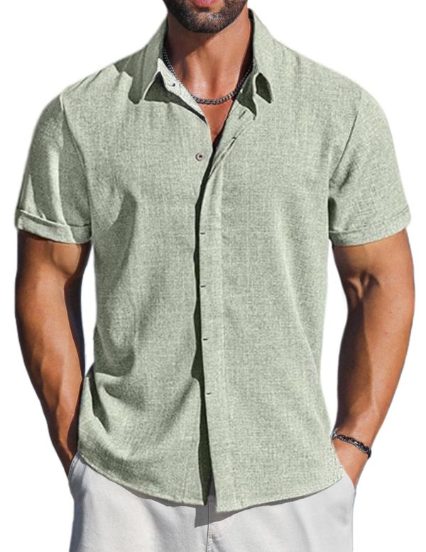 Linen Shirts for Men Short Sleeve Button Down Dress Casual Shirt Beach Summer Wedding Hawaiian Outfit