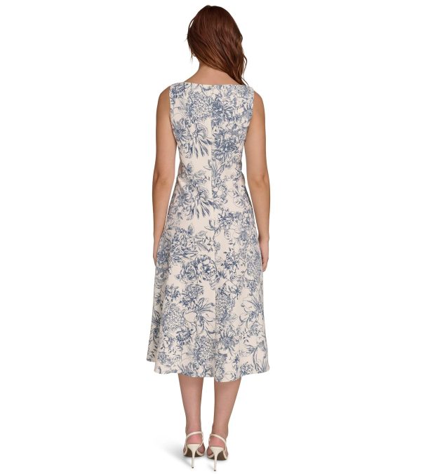 Women's Sleeveless Boat Neck Fit & Flare Midi Dress