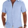 Mens Button Down Short Sleeve Shirt Casual Beach Shirt Summer Vacation Textured Shirts
