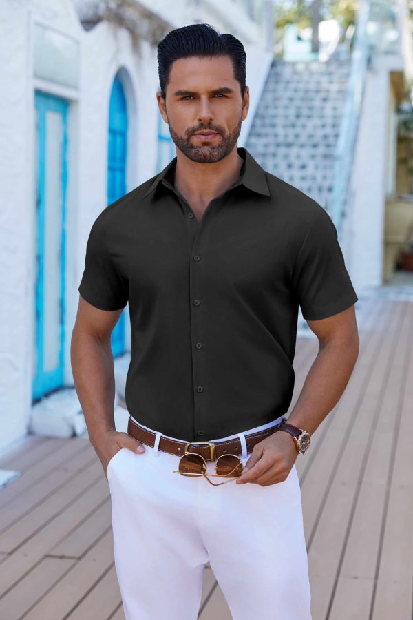 Mens Button Down Shirts Short Sleeve Casual Shirt Summer Untucked Dress Shirts